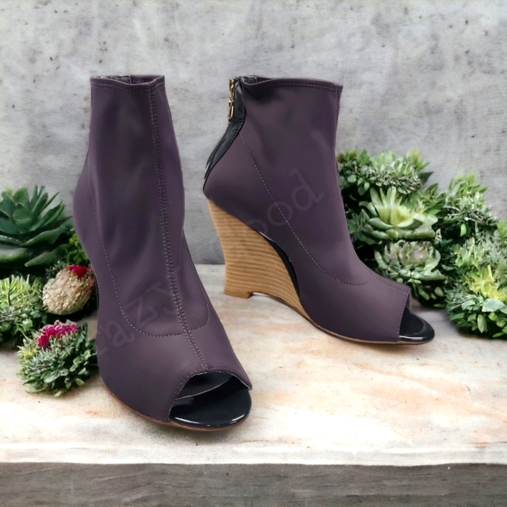 Charlie My Love Wave "Grey" Purple Wedge Heel Zip Up Ankle Sandal Booties, 36M/6